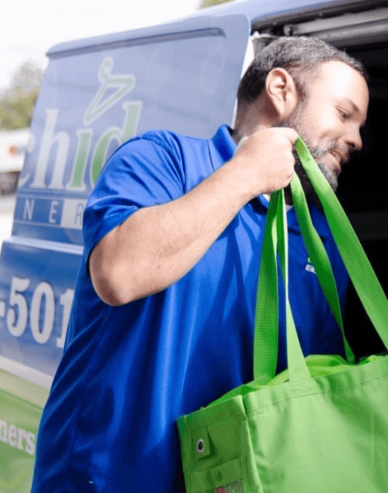 Our Central Florida dry cleaning delivery drive loading up wash and fold delivery orders.