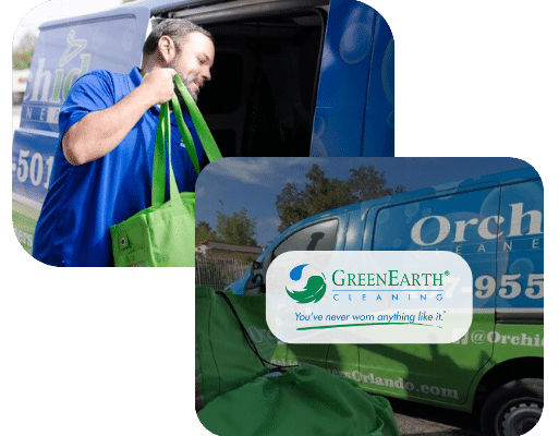 Picture of our dry cleaning delivery vans and the Eco-Friendly dry cleaning logo