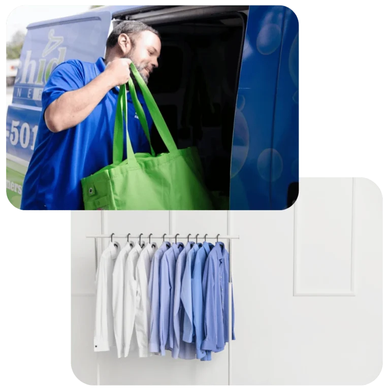Our Orchid Cleaners delivery van with dry cleaned shirts