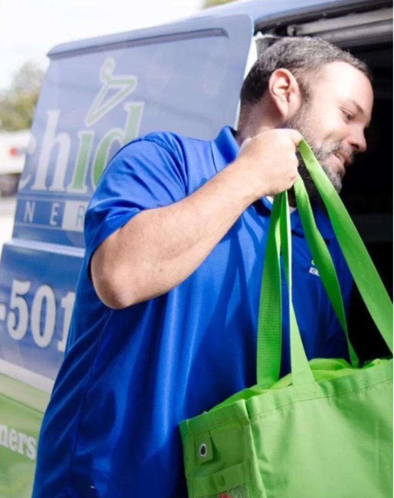 Our dry cleaning delivery van loading up orders for our local neighborhoods.