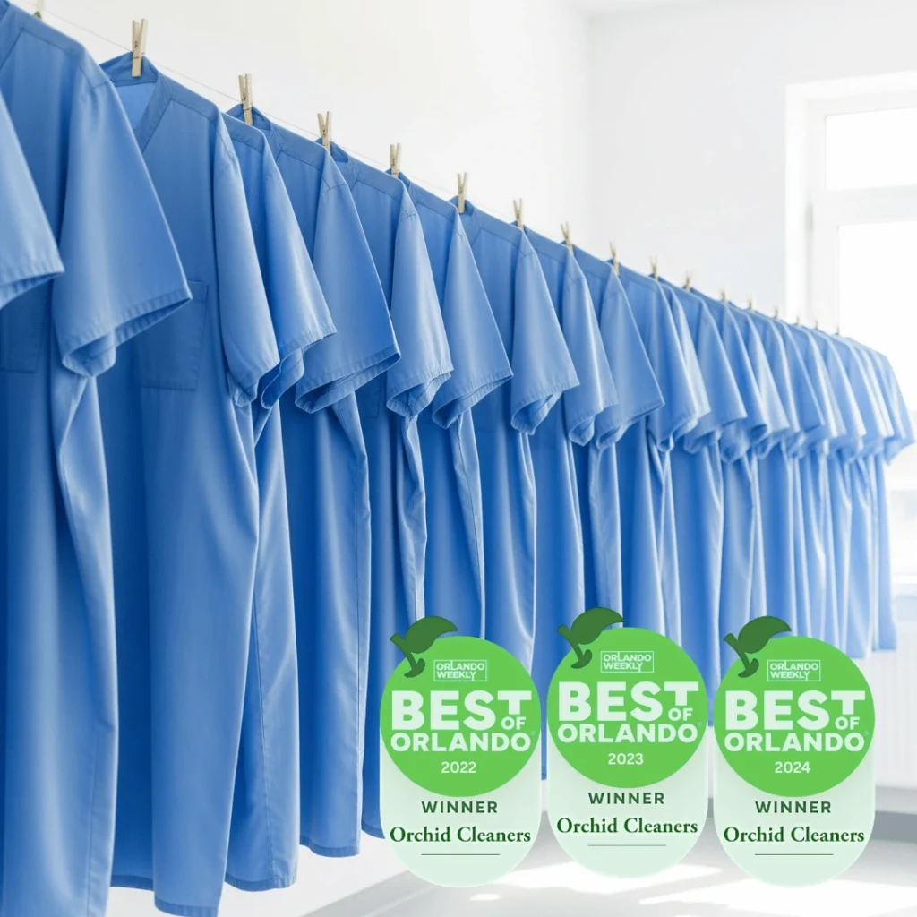 Medical uniforms professional cleaned by our Orlando and Central Florida Orchid Cleaners locations.