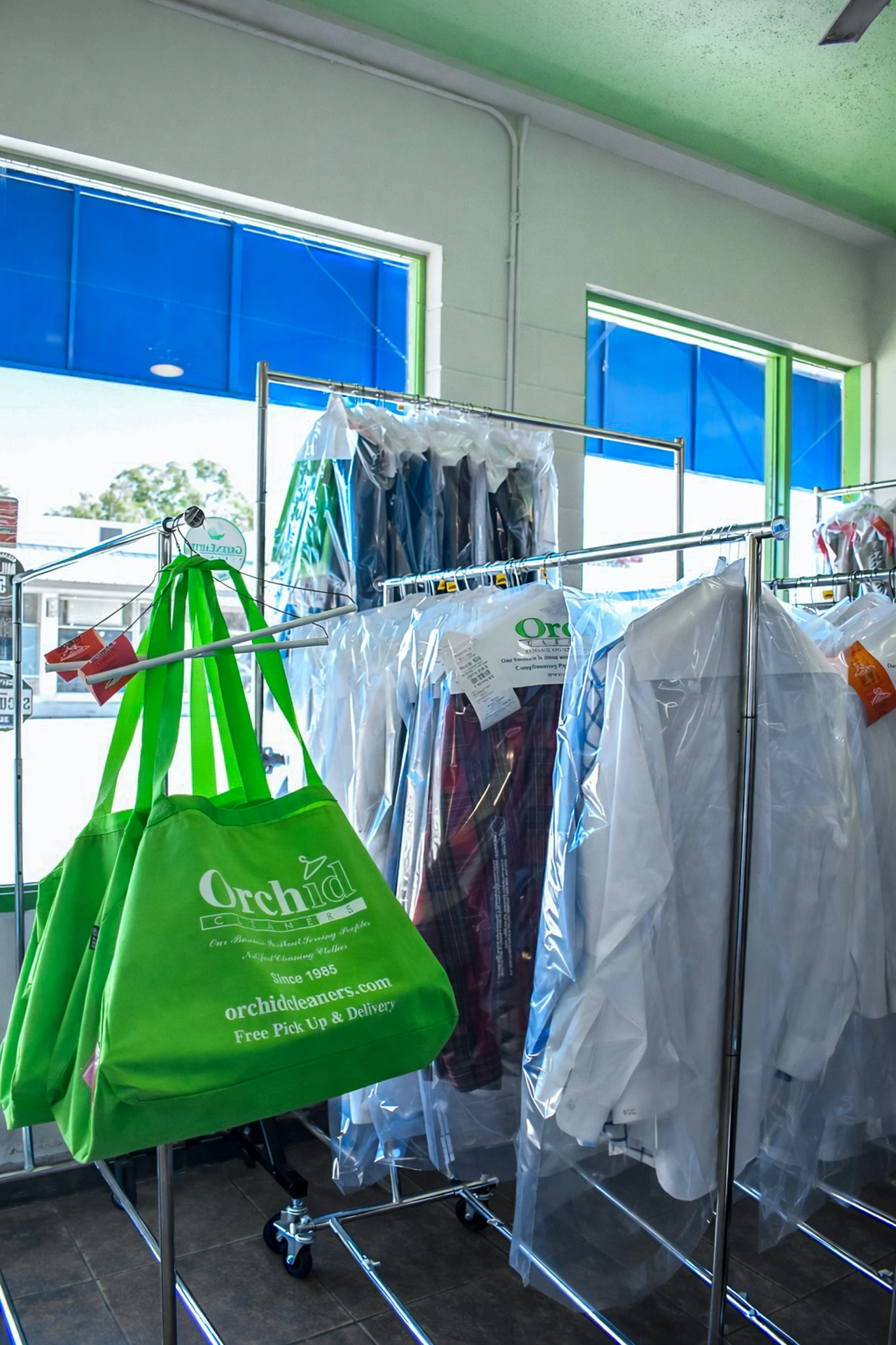 Professionally cleaned garments prepared at Orchid Cleaners