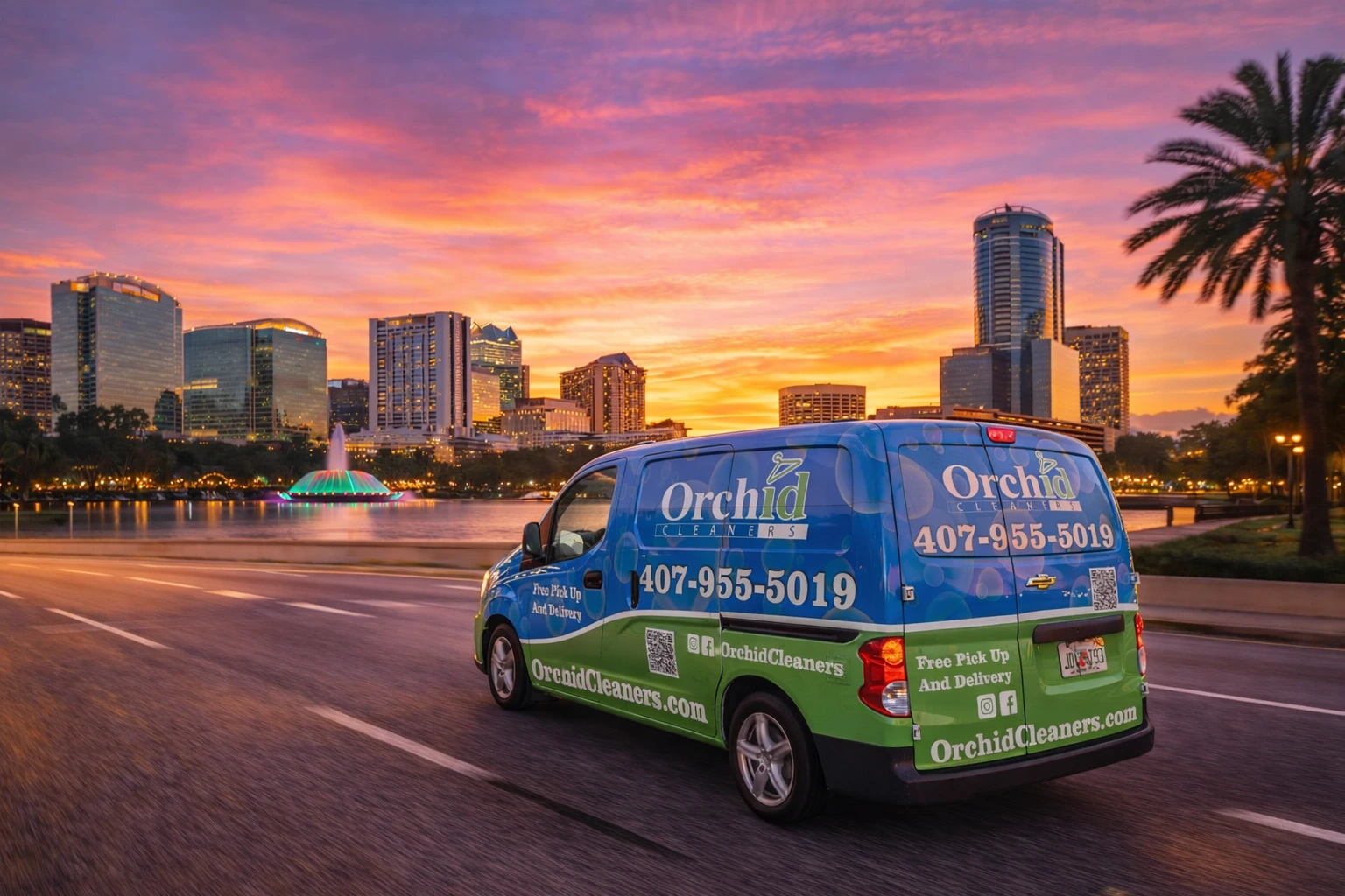 Orchid Cleaners delivery van serving Central Florida